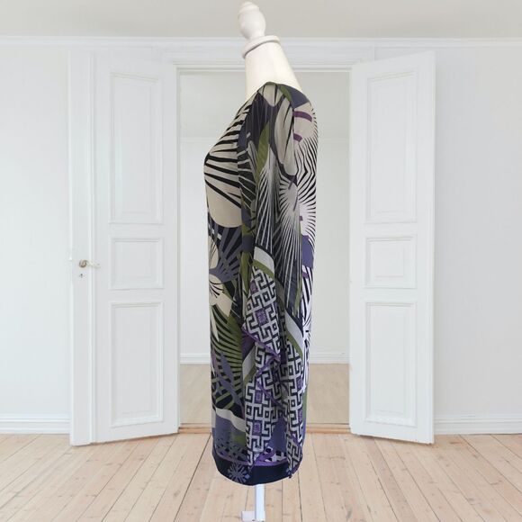 Analili Colorful Mini Dress Geometric Print Kimono Sleeves Stretch Size Small - Picture 4 of 9
